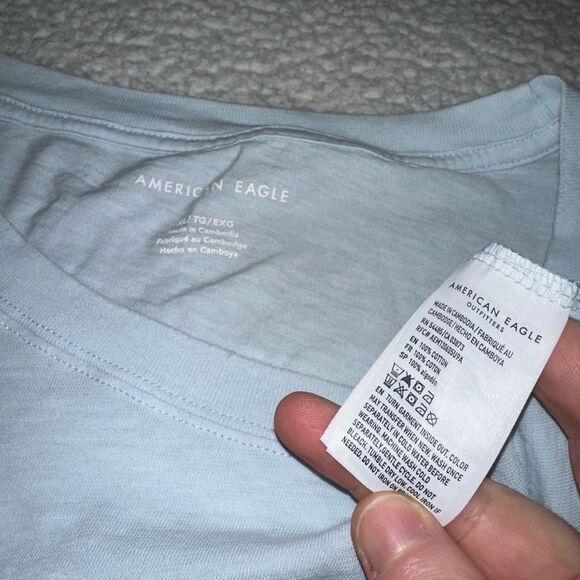 American Eagle Poolside Club Beach Light Blue Graphic Tee XL EUC - Picture 7 of 12